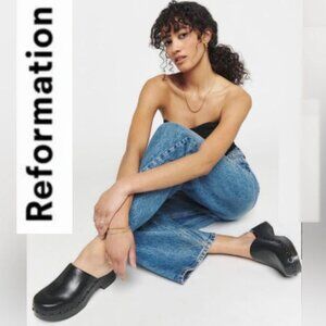 Reformation Rayna Black Leather Clogs Size 8 Closed Toe NEW